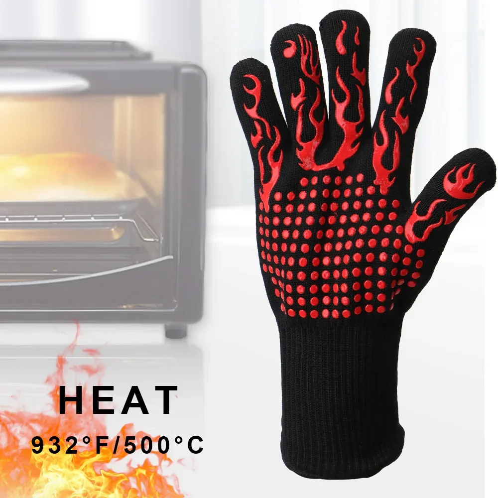 Flame Retardant Non-slip BBQ F - Oven Mitt Silicone recension och pris